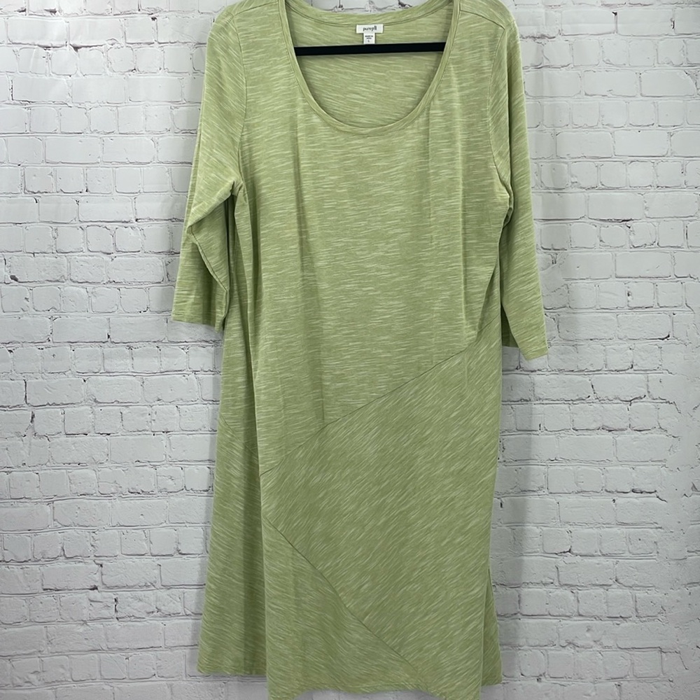 Amazing Pure Jill Midi L Sage Green Quarter Sleeve 100% Cotton Bohemian Dress